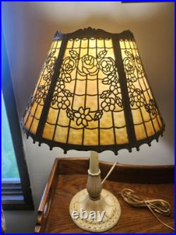 Antique Detailed Art Nouveau Slag Glass Table Lamp Miller, Bradley & Hubbard