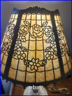 Antique Detailed Art Nouveau Slag Glass Table Lamp Miller, Bradley & Hubbard