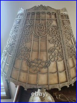 Antique Detailed Art Nouveau Slag Glass Table Lamp Miller, Bradley & Hubbard