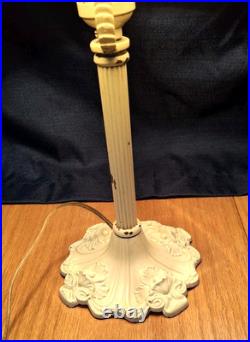 Antique E. Miller Bent 4 Panel Slag Glass Table Lamp Floral Iron Work 23 inch Antique E. Miller Bent 4 Panel Slag Glass Table Lamp Floral Iron Work 23 inch