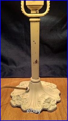 Antique E. Miller Bent 4 Panel Slag Glass Table Lamp Floral Iron Work 23 inch Antique E. Miller Bent 4 Panel Slag Glass Table Lamp Floral Iron Work 23 inch