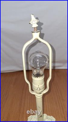 Antique E. Miller Bent 4 Panel Slag Glass Table Lamp Floral Iron Work 23 inch