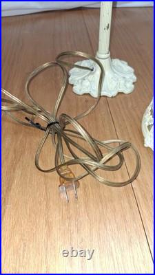 Antique E. Miller Bent 4 Panel Slag Glass Table Lamp Floral Iron Work 23 inch