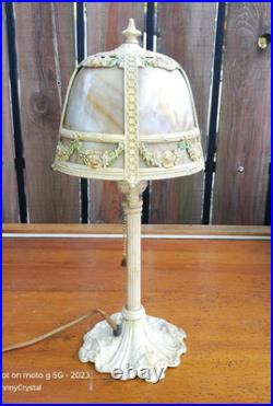 Antique E. Miller No 831 Bent 4 panel slag glass lamp Orig paint floral swag