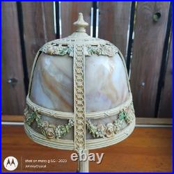 Antique E. Miller No 831 Bent 4 panel slag glass lamp Orig paint floral swag