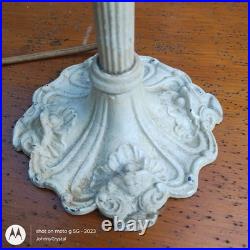 Antique E. Miller No 831 Bent 4 panel slag glass lamp Orig paint floral swag