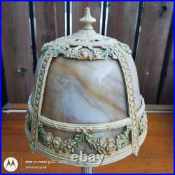 Antique E. Miller No 831 Bent 4 panel slag glass lamp Orig paint floral swag
