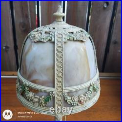 Antique E. Miller No 831 Bent 4 panel slag glass lamp Orig paint floral swag