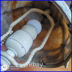 Antique E. Miller No 831 Bent 4 panel slag glass lamp Orig paint floral swag