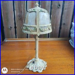 Antique E. Miller No 831 Bent 4 panel slag glass lamp Orig paint floral swag