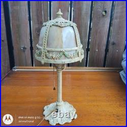 Antique E. Miller No 831 Bent 4 panel slag glass lamp Orig paint floral swag