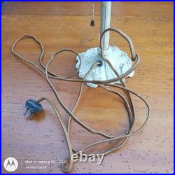 Antique E. Miller No 831 Bent 4 panel slag glass lamp Orig paint floral swag