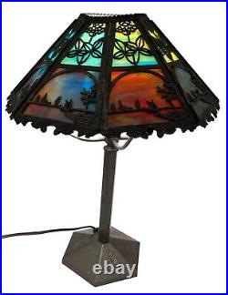 Antique Early 1900's Bradley & Hubbard Scene Slag Lamp With Original Signed Base