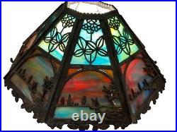 Antique Early 1900's Bradley & Hubbard Scene Slag Lamp With Original Signed Base
