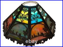 Antique Early 1900's Bradley & Hubbard Scene Slag Lamp With Original Signed Base