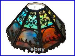 Antique Early 1900's Bradley & Hubbard Scene Slag Lamp With Original Signed Base Antique Early 1900's Bradley & Hubbard Scene Slag Lamp With Original Signed Base