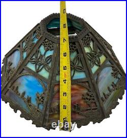 Antique Early 1900's Bradley & Hubbard Scene Slag Lamp With Original Signed Base