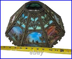 Antique Early 1900's Bradley & Hubbard Scene Slag Lamp With Original Signed Base