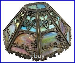 Antique Early 1900's Bradley & Hubbard Scene Slag Lamp With Original Signed Base