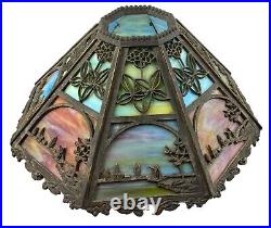 Antique Early 1900's Bradley & Hubbard Scene Slag Lamp With Original Signed Base Antique Early 1900's Bradley & Hubbard Scene Slag Lamp With Original Signed Base