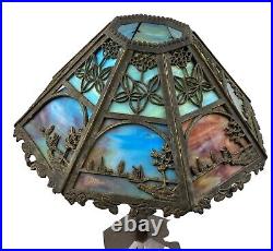 Antique Early 1900's Bradley & Hubbard Scene Slag Lamp With Original Signed Base Antique Early 1900's Bradley & Hubbard Scene Slag Lamp With Original Signed Base