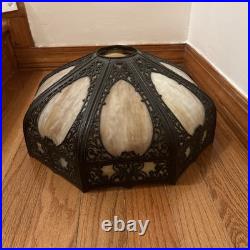 Antique Early 1900s Bronze & Slag Glass Table Lamp Shade 19 X 8.5