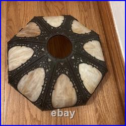 Antique Early 1900s Bronze & Slag Glass Table Lamp Shade 19 X 8.5