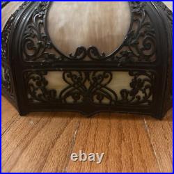 Antique Early 1900s Bronze & Slag Glass Table Lamp Shade 19 X 8.5