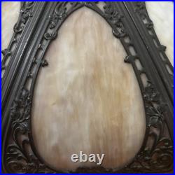 Antique Early 1900s Bronze & Slag Glass Table Lamp Shade 19 X 8.5