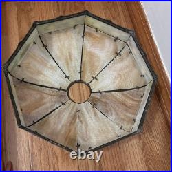 Antique Early 1900s Bronze & Slag Glass Table Lamp Shade 19 X 8.5