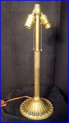 Antique Early 1900s Honey Swirl Slag Glass & Heavy Brass Victorian Table Lamp
