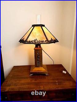 Antique Early 1900s Slag Glass Brass Oil Lamp Converted to Electricity 19 Tall