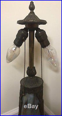Antique Early 1900s Slag Glass Lighthouse Lamp With Lit Base
