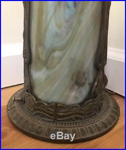 Antique Early 1900s Slag Glass Lighthouse Lamp With Lit Base