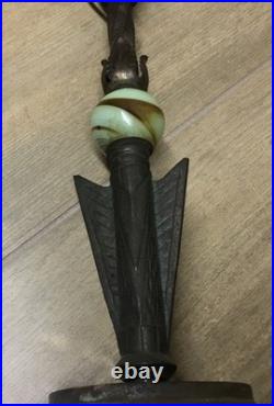 Antique Early Art Deco Cast Iron Uranium Slag Glass Table Lamp Parts. S13-2