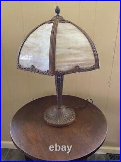 Antique Edward Miller 6 Panel Caramel Slag Glass Lamp C. 1910 B&H Handel Era NICE
