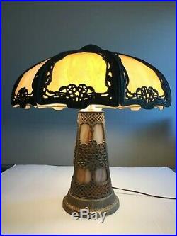 Antique Edward Miller Art Nouveau Slag Glass Table Lamp