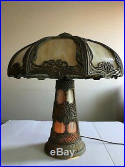 Antique Edward Miller Art Nouveau Slag Glass Table Lamp