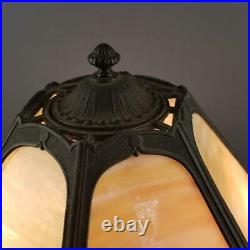 Antique Edward Miller Arts & Crafts Art Nouveau Caramel Slag Glass Lamp Marked
