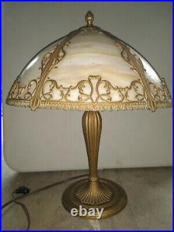 Antique Edward Miller & Co. 6 Panel Slag Glass Table Lamp
