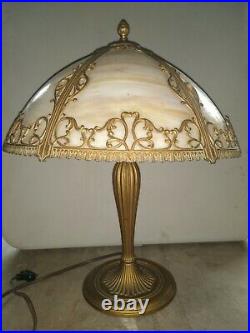 Antique Edward Miller & Co. 6 Panel Slag Glass Table Lamp