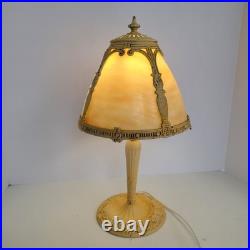 Antique Edward Miller Slag Glass Boudoir Lamp Edwardian Deco Caramel Works READ