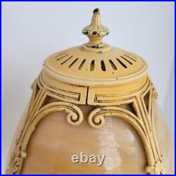 Antique Edward Miller Slag Glass Boudoir Lamp Edwardian Deco Caramel Works READ