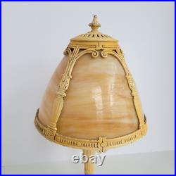 Antique Edward Miller Slag Glass Boudoir Lamp Edwardian Deco Caramel Works READ