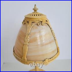 Antique Edward Miller Slag Glass Boudoir Lamp Edwardian Deco Caramel Works READ
