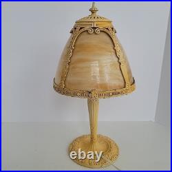 Antique Edward Miller Slag Glass Boudoir Lamp Edwardian Deco Caramel Works READ
