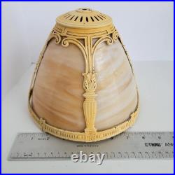 Antique Edward Miller Slag Glass Boudoir Lamp Edwardian Deco Caramel Works READ