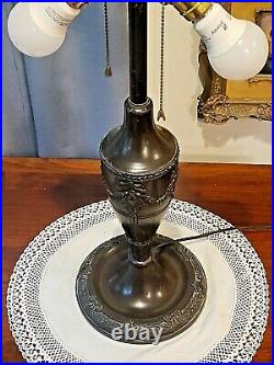 Antique Edwardian Art Nouveau 8 Curved Carmel slag art glass panel table lamp