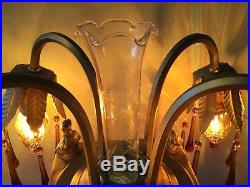 Antique Egyptian Revival Lamp Vase 1920s Blue Slag Glass Panels Filagree Metal