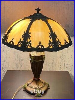 Antique Eight Panel Slag Glass Table Lamp 23 Tall